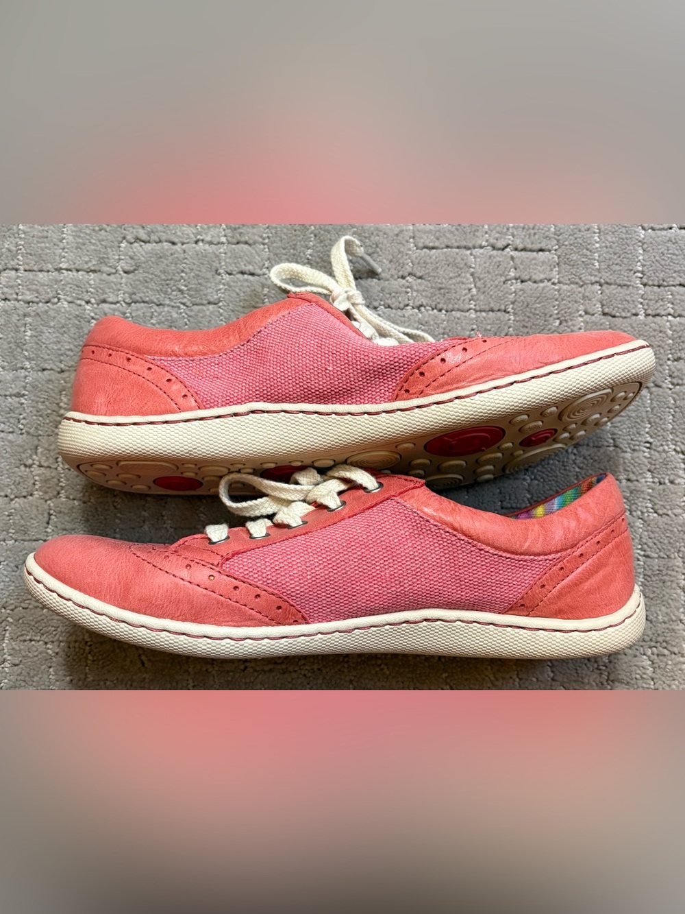 Born Coral Leather Pink Canvas Wingtip Lace-Up Women's Funky Cute Sneakers - Picture 6 of 9